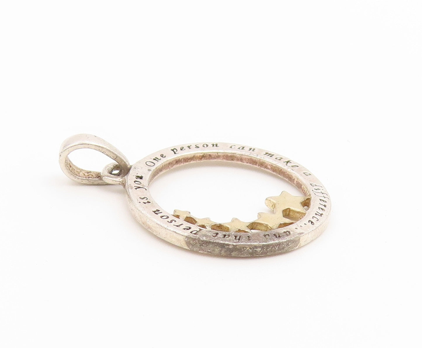 925 Sterling Silver Vintage Pendant Two Tone Engraved Quote Star Circle  PT26578