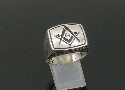 925 Sterling Silver  Vintage Freemason Symbol Square Band Ring Sz 10  RG21760