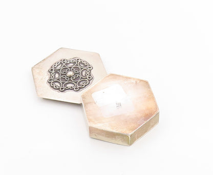 925 Sterling Silver Vintage Pill Box ISRAEL Floral Hexagon Trinket OPENS  TR4057