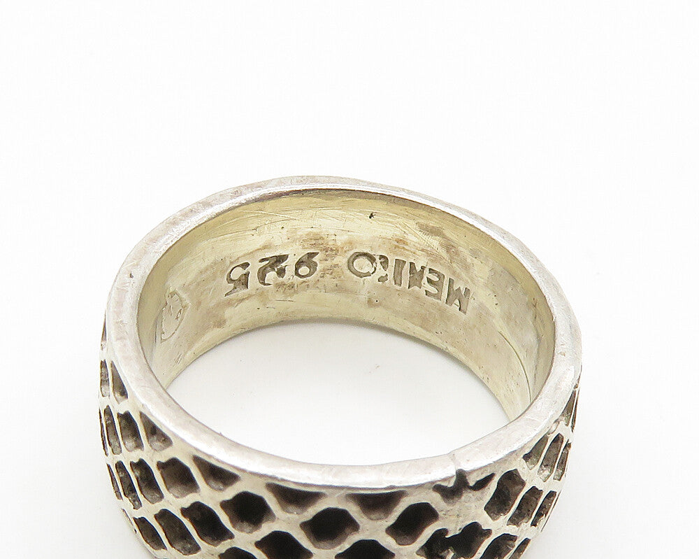 MEXICO 925 Sterling Silver  Vintage Shiny Net Design Band Ring Sz 8  RG18154