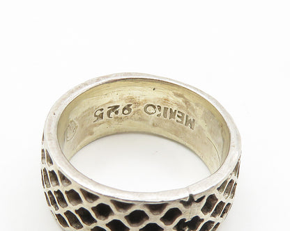 MEXICO 925 Sterling Silver  Vintage Shiny Net Design Band Ring Sz 8  RG18154