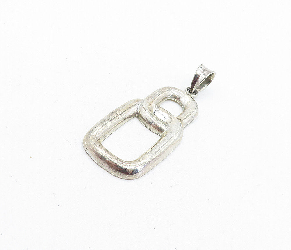 925 Sterling Silver Vintage Shiny Interlocking Ovals Drop Pendant PT4554