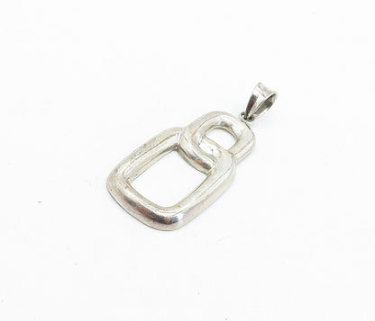 925 Sterling Silver Vintage Shiny Interlocking Ovals Drop Pendant PT4554