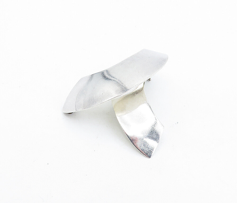 MEXICO 925 Sterling Silver  Vintage Shiny Polished Ribbon Brooch Pin  BP1663