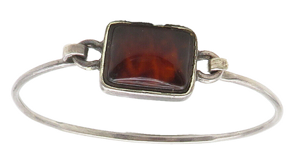 925 Sterling Silver  Vintage Cabochon Cut Amber Hook Bangle Bracelet  BT6227