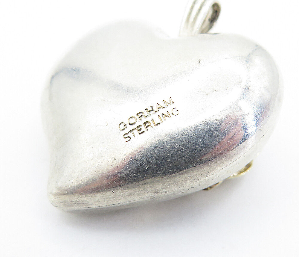 GORHAM 925 Silver  Vintage Two Tone Sculpted Rose Love Heart Pendant  PT4484