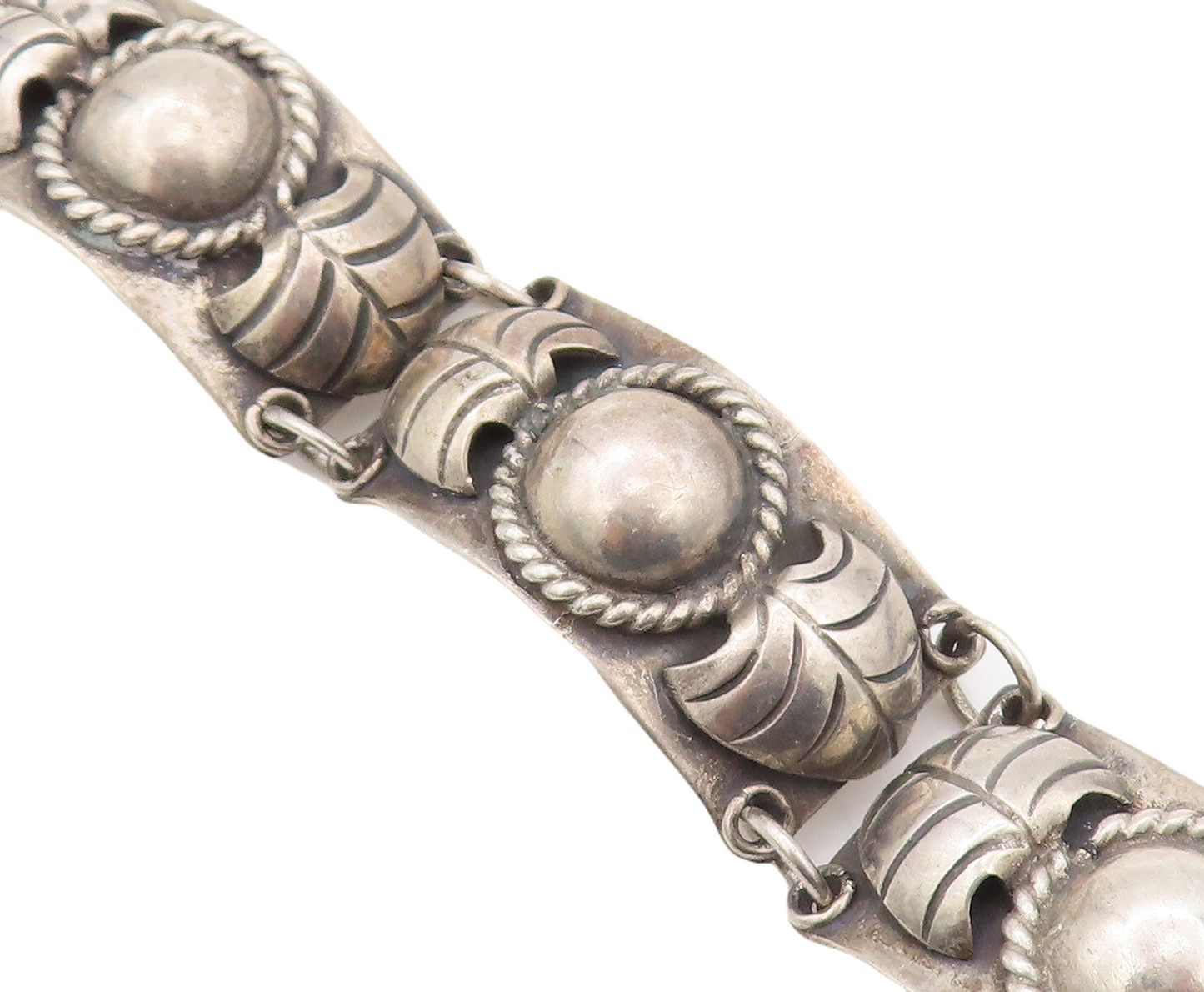 925 Sterling Silver Vintage Bracelet TAXCO Antique Floral Design Carved  BT10821
