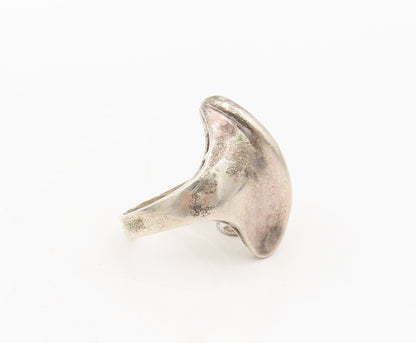 925 Silver Vintage Ring Minimalist Solid Carved Swirly Wing Sz 7.5  RG27565