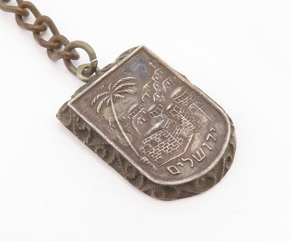 925 Sterling Silver Vintage Key Chain ISRAEL Carved Jerusalem Cityscape  TR4211