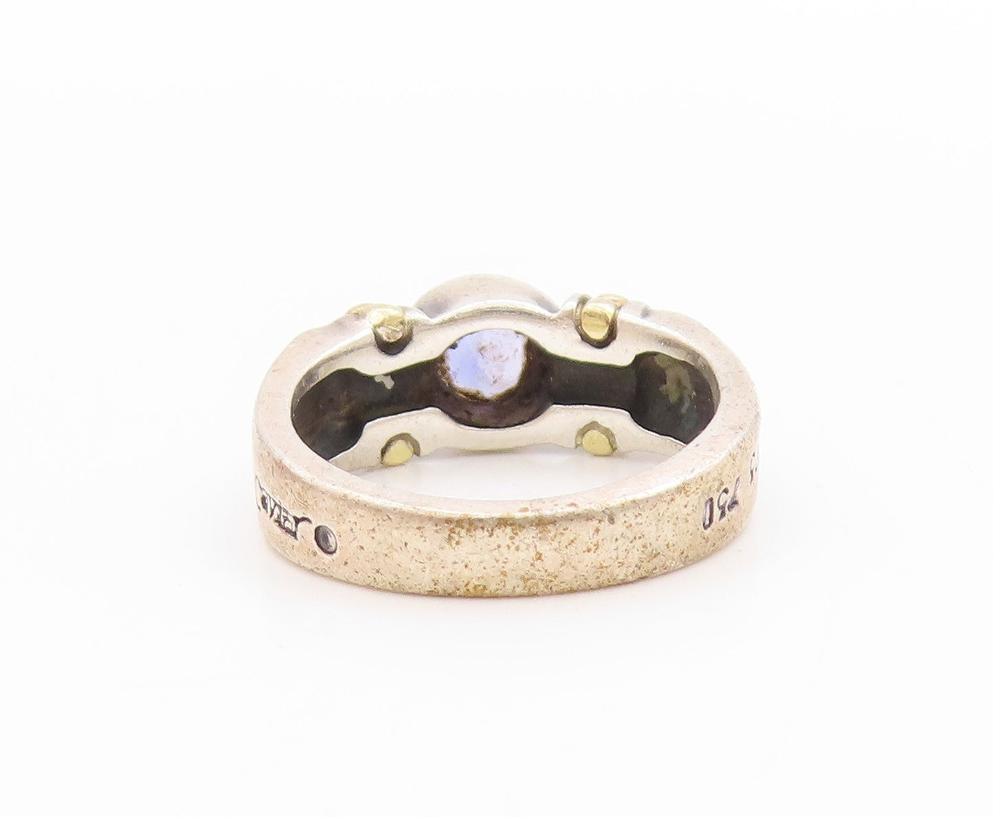 18K Gold & 925 Sterling Silver Vintage Ring LAGOS CAVIAR Amethyst Sz 3.5 RG33560