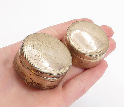 RUSSIA 925 Silver  Vintage 2 Pcs Etched Round Pill Box Set (OPENS)  TR1064