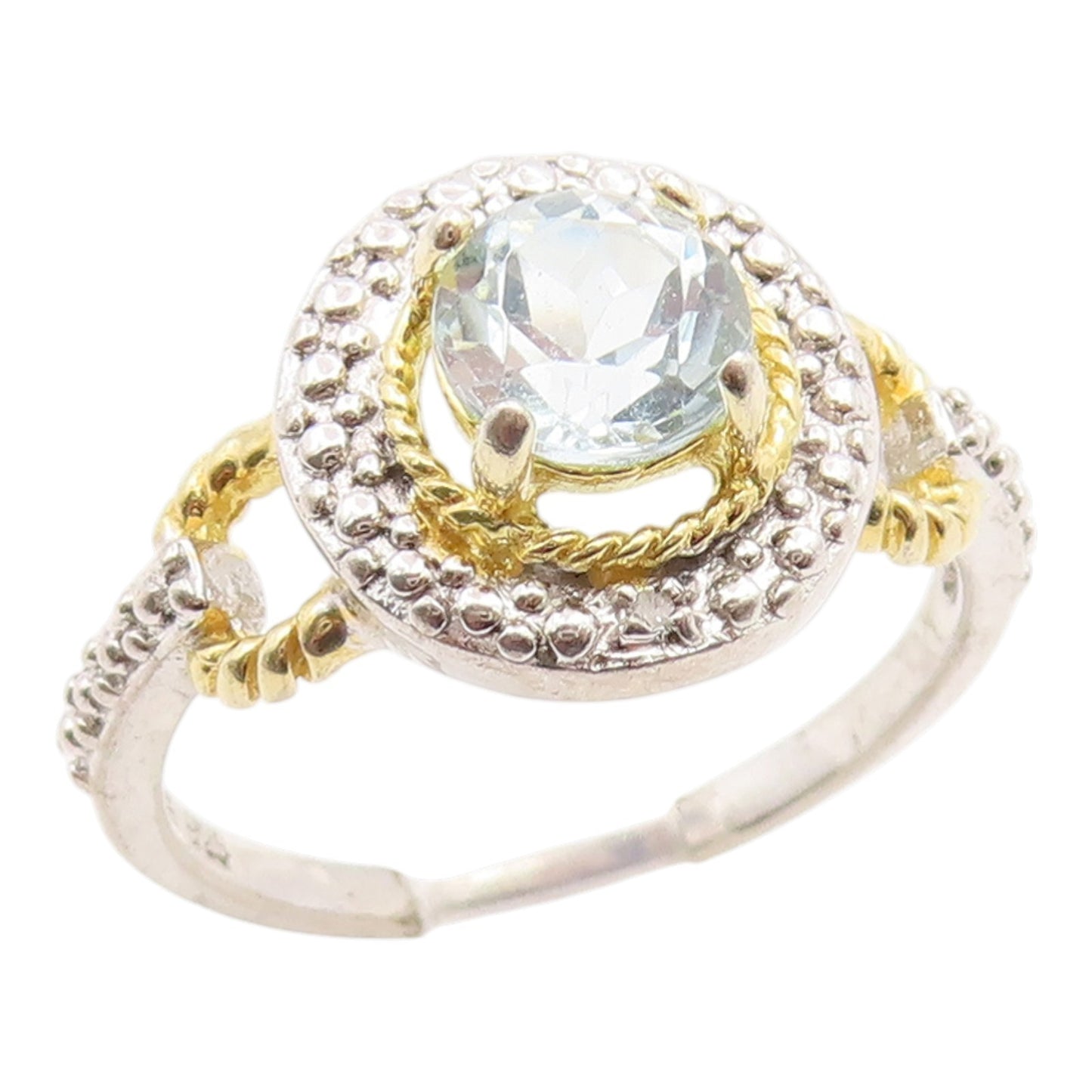 925 Sterling Silver Vintage Ring Classic Two Tone Blue Topaz Band  Sz 7  RG35935