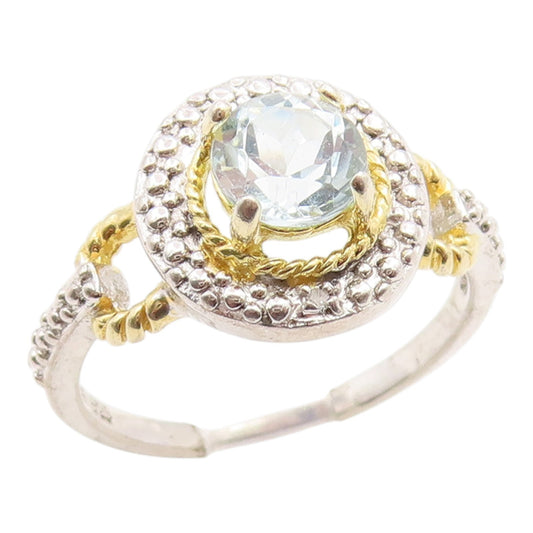 925 Sterling Silver Vintage Ring Classic Two Tone Blue Topaz Band  Sz 7  RG35935