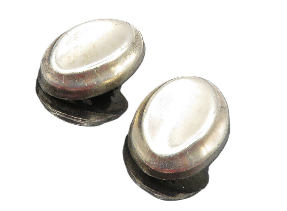 RRV MEXICO 925 Silver  Vintage Shiny Concave Non Pierce Drop Earrings  EG4799