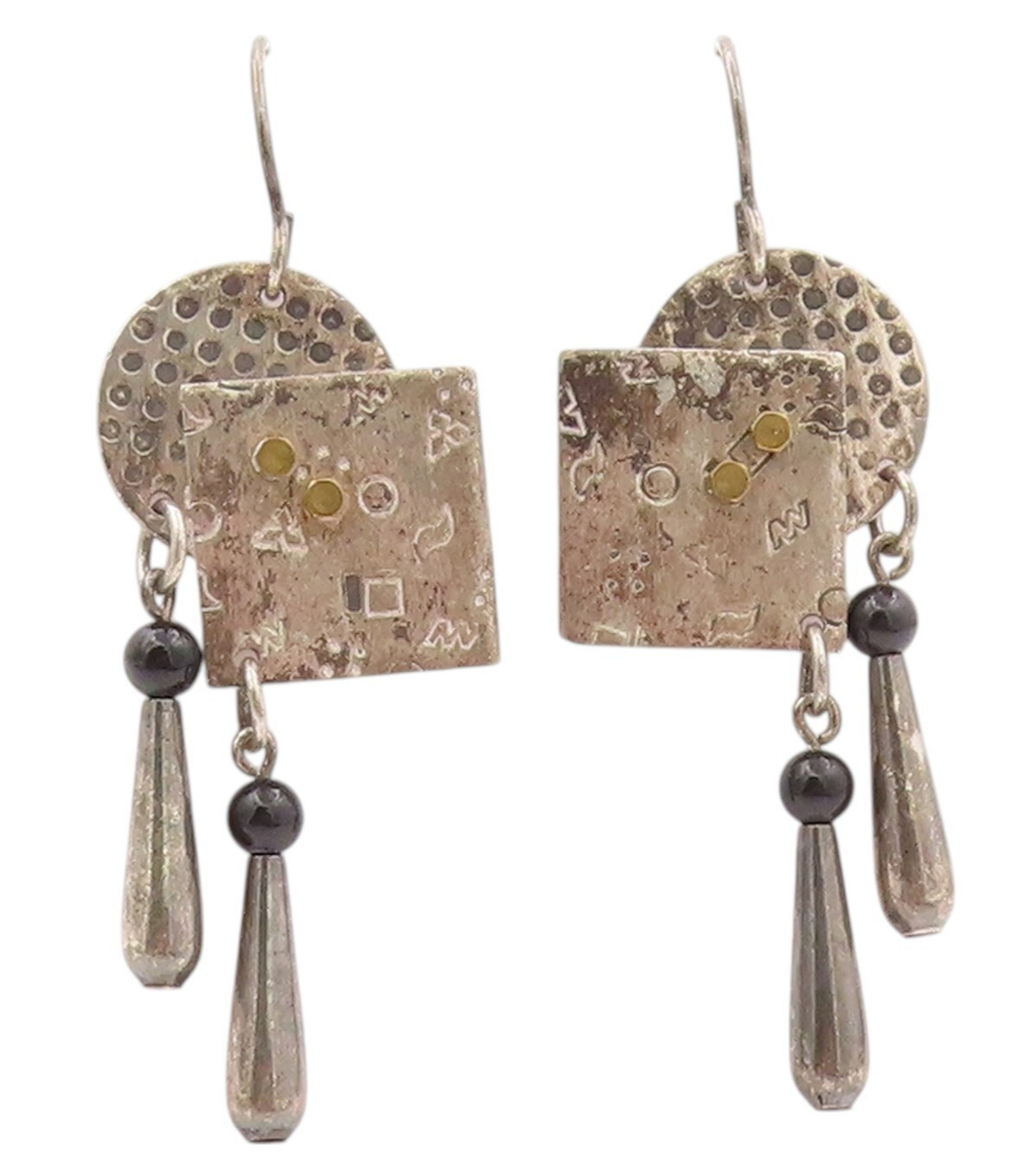 925 Sterling Silver Vintage Earrings Modernist Dark Tone Square & Circle EG13451