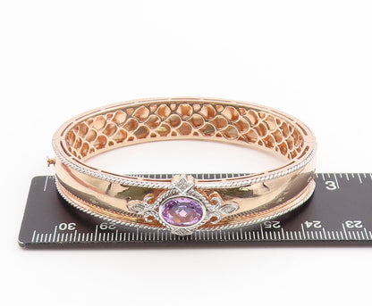 925 Sterling Silver Vintage Bracelet Gold Plated Amethyst Bangle  BT12005