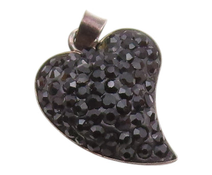 925 Sterling Silver  Vintage Black Hematite Encrusted Heart Pendant  PT14536