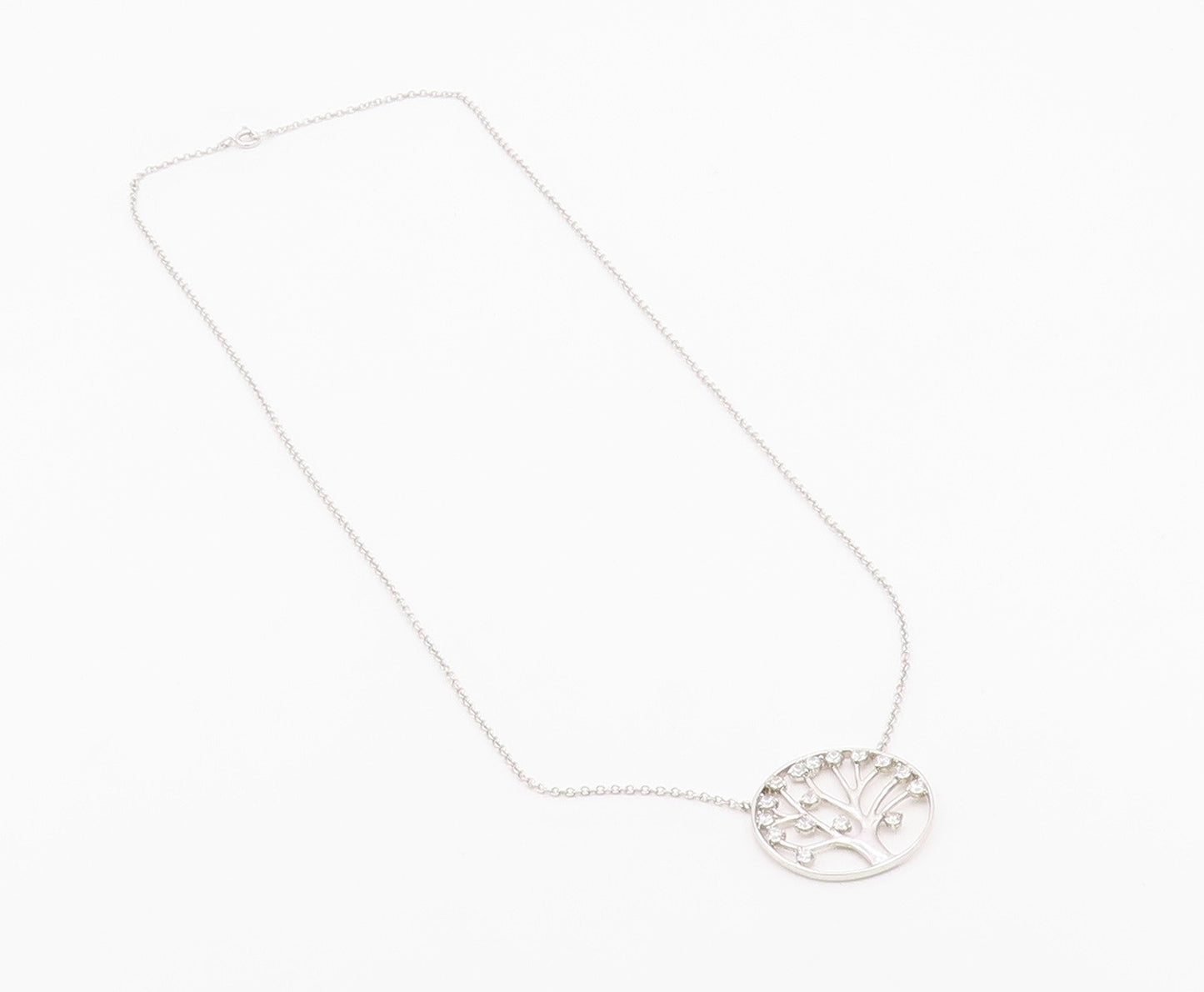 925 Sterling Silver  Vintage Cubic Zirconia Tree Of Life Chain Necklace NE3420