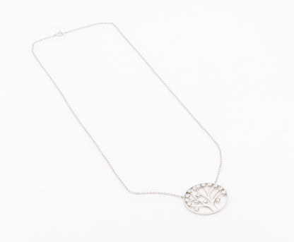 925 Sterling Silver  Vintage Cubic Zirconia Tree Of Life Chain Necklace NE3420