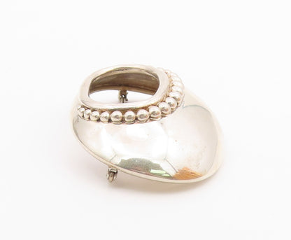 925 Sterling Silver  Vintage Shiny Smooth Bubble Trim Oval Brooch Pin  BP4049