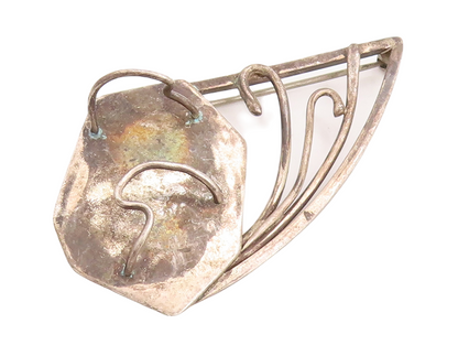925 Sterling Silver Vintage Brooch Pin NAVAJO ZUNI Dark Tone Brutalist  BP11408