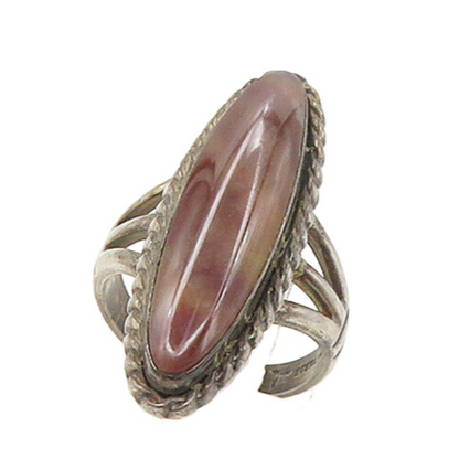 POST BELL TRADING NAVAJO 925 Silver  Vintage Agate Oblong Ring Sz 6.5  RG17123