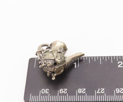 925 Sterling Silver Vintage Pendant Solid Swirly Floral Carved Water Jug PT22775