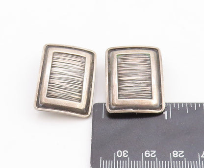 925 Sterling Silver Vintage Earrings Dark Tone Brutalist Etched Framed  EG13309