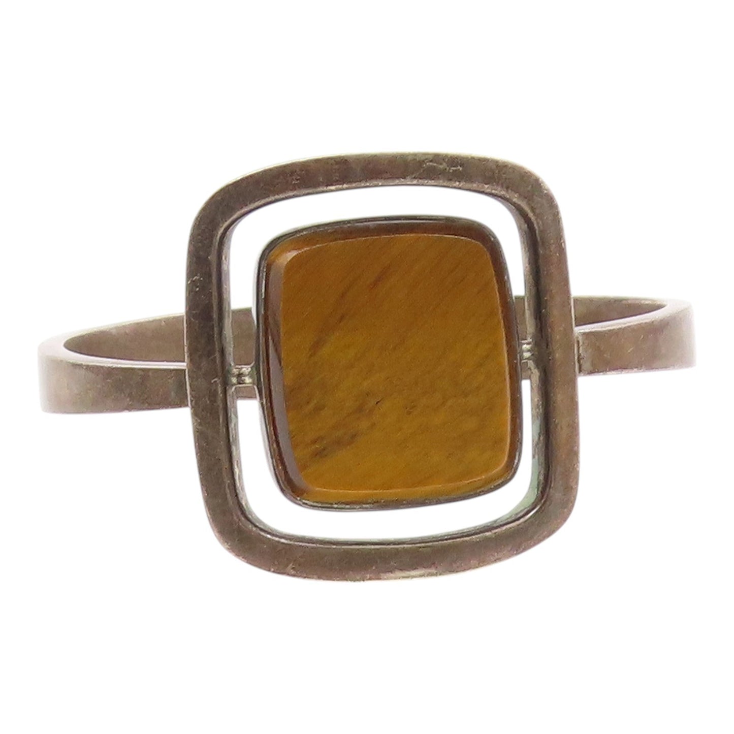 DESIGNER MEXICO 925 Silver  Vintage Tiger's Eye Square Bangle Bracelet  BT9208