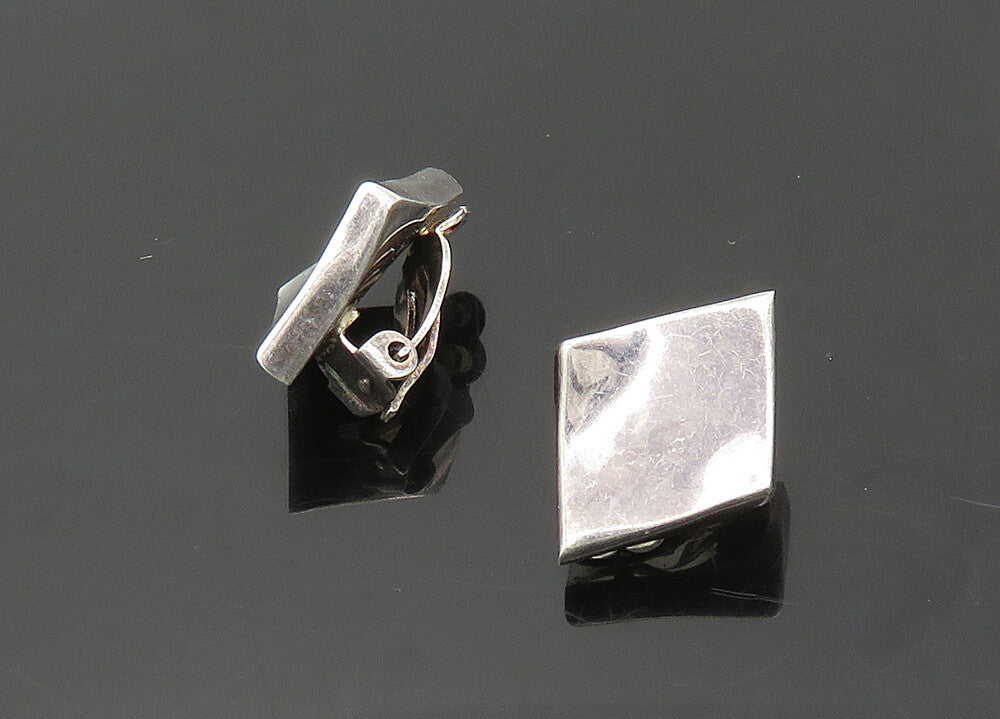 925 Sterling Silver  Vintage Smooth Diamond Shape Non Pierce Earrings  EG9776