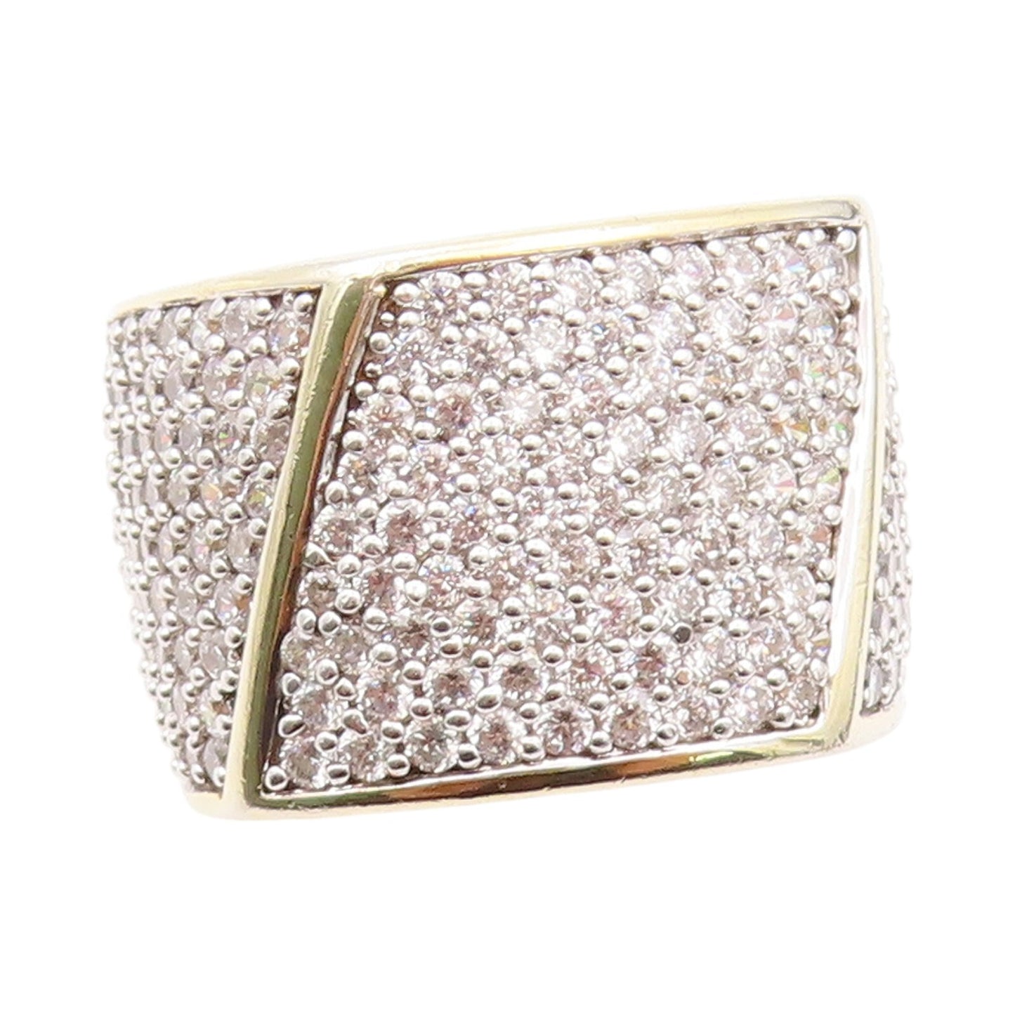 925 Sterling Silver Vintage Ring Gold Plated CZ Cubical Inlay  SZ 7  RG32108
