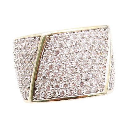 925 Sterling Silver Vintage Ring Gold Plated CZ Cubical Inlay  SZ 7  RG32108