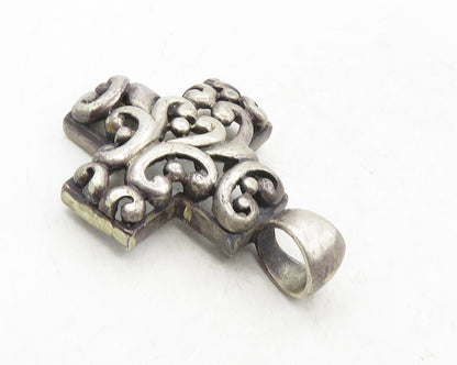 925 Sterling Silver  Vintage Dark Tone Cutout Swirl Cross Pendant  PT7792