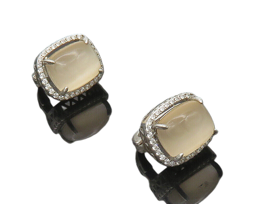 925 Sterling Silver  Cabochon Cut Cat's Eye Topaz Shiny Drop Earrings  EG8555