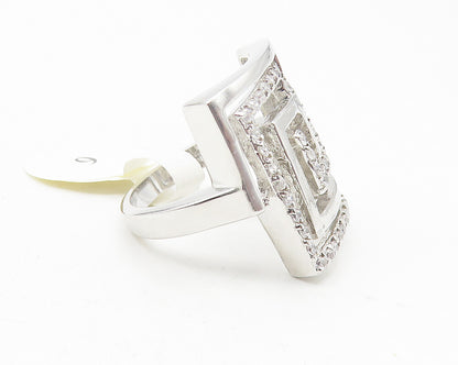 925 Sterling Silver  White Topaz Shiny Greek Key Cocktail Ring Sz 6  RG11362