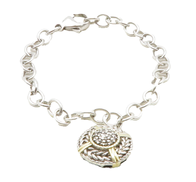 925 Sterling Silver  Genuine Diamonds 2 Tone Wheat Charm Chain Bracelet BT4810