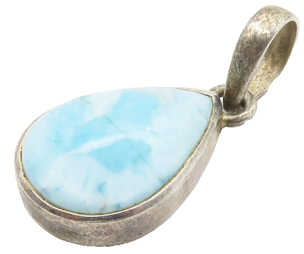 925 Sterling Silver  Vintage Cabochon Cut Larimar Tear Drop Pendant  PT11430