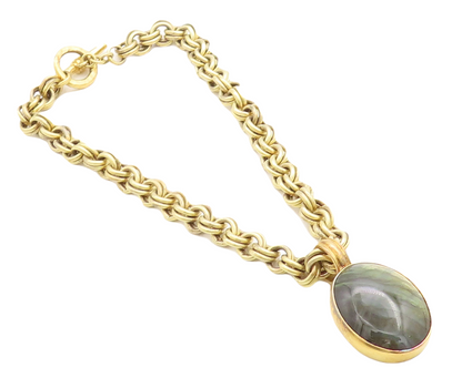 925 Sterling Silver Vintage Gemstone DESIGNER Chunky Link Chain Necklace  NE1512