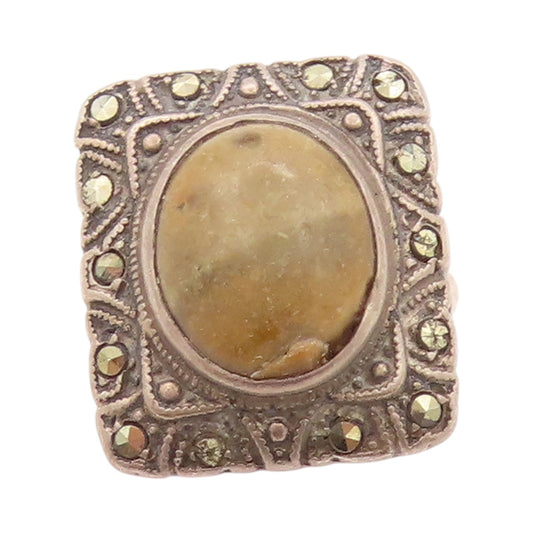 925 Sterling Silver Vintage Ring Victorian Gemstone & Marcasite  Sz 5  RG32885