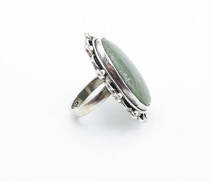 925 Sterling Silver  Vintage Green Jasper Bordered Cocktail Ring Sz 7  RG6147