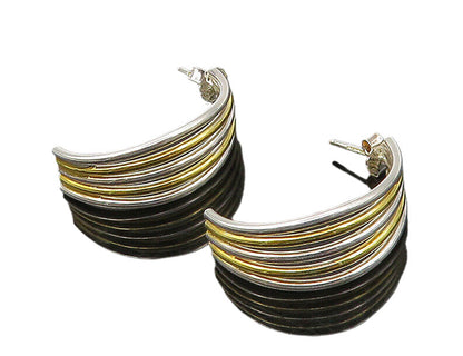 925 Sterling Silver  Vintage Shiny Two Tone Split JHoop Earrings  EG11343