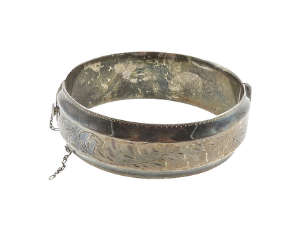 LADGE FAYRE 925 Silver  Vintage Oxidized Floral Vine Bangle Bracelet  BT4317