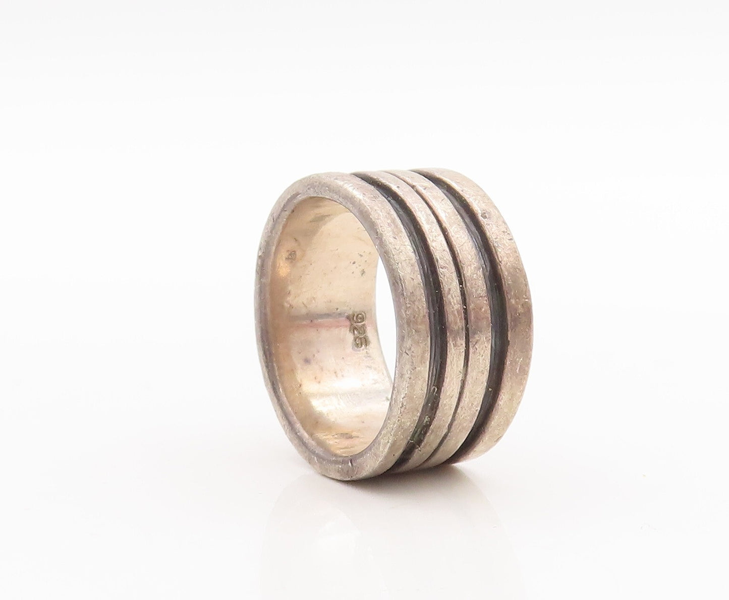 925 Sterling Silver Vintage Ring Solid Grooved rings  Sz 8.5  RG28747