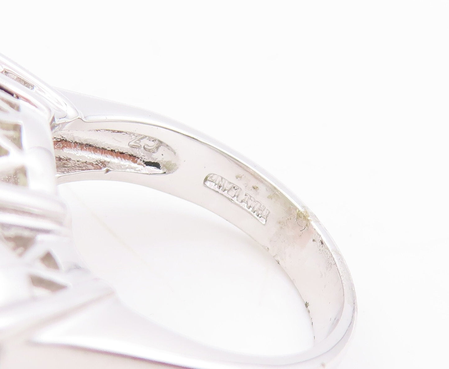 925 Sterling Silver Vintage Ring Oval Cabochon Green Amethyst & CZ Sz 7  RG29688