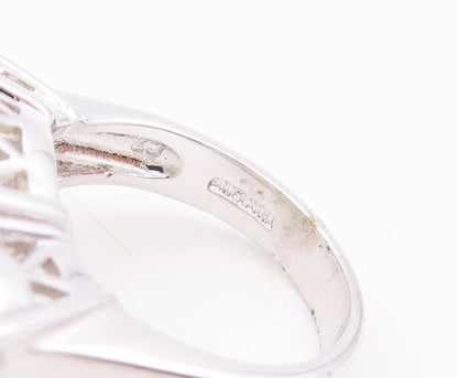 925 Sterling Silver Vintage Ring Oval Cabochon Green Amethyst & CZ Sz 7  RG29688