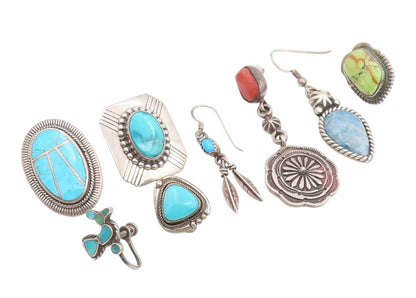 925 Sterling Silver Vintage Earrings NAVAJO Turquoise Single Pieces  EG14293