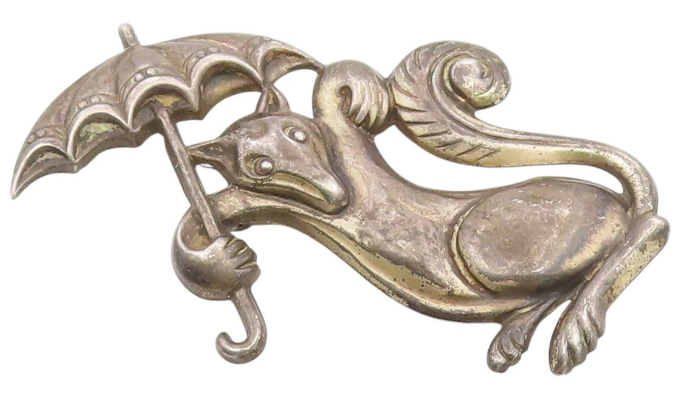 925 Sterling Silver Vintage Brooch Pin TRUART Fox With Umbrella Cutout  BP12252