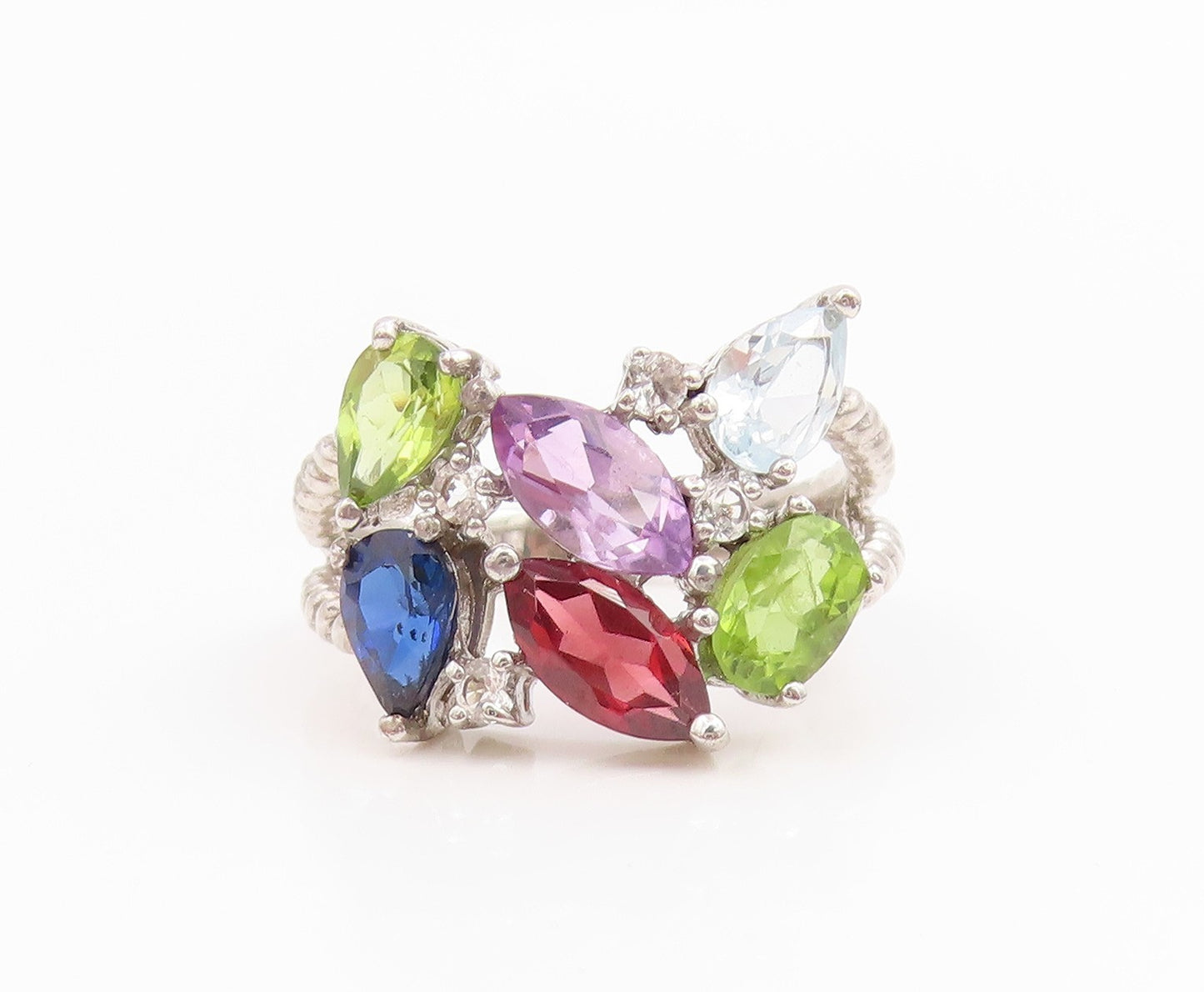 925 Sterling Silver Vintage Ring Elegant Multi Gemstone Cluster  Sz 7  RG35730