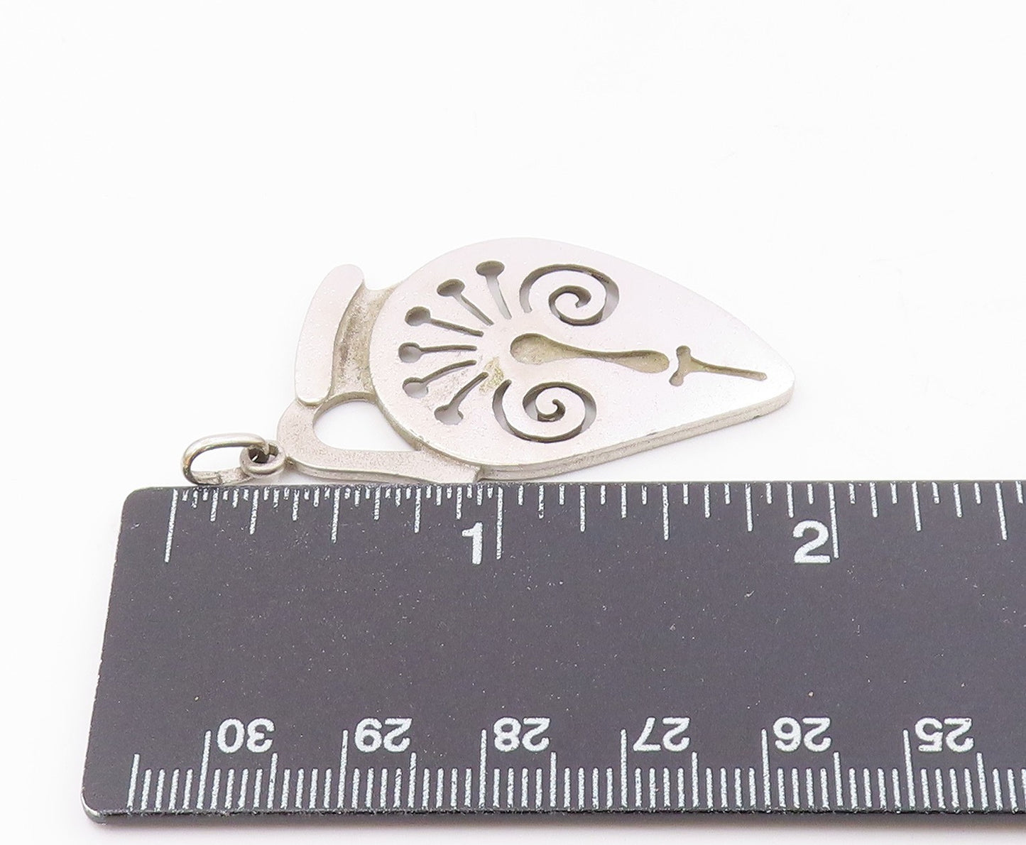 925 Sterling Silver  Vintage Modernist Swirl Cutout Face Drop Pendant  PT7052