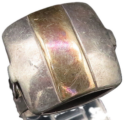 14K GOLD & 925 Silver  Vintage Two Tone 3D Squared Frame Ring Sz 8  RG25683